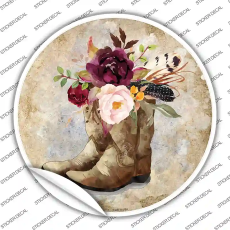 Flowers In Boots Novelty Circle Sticker Decal