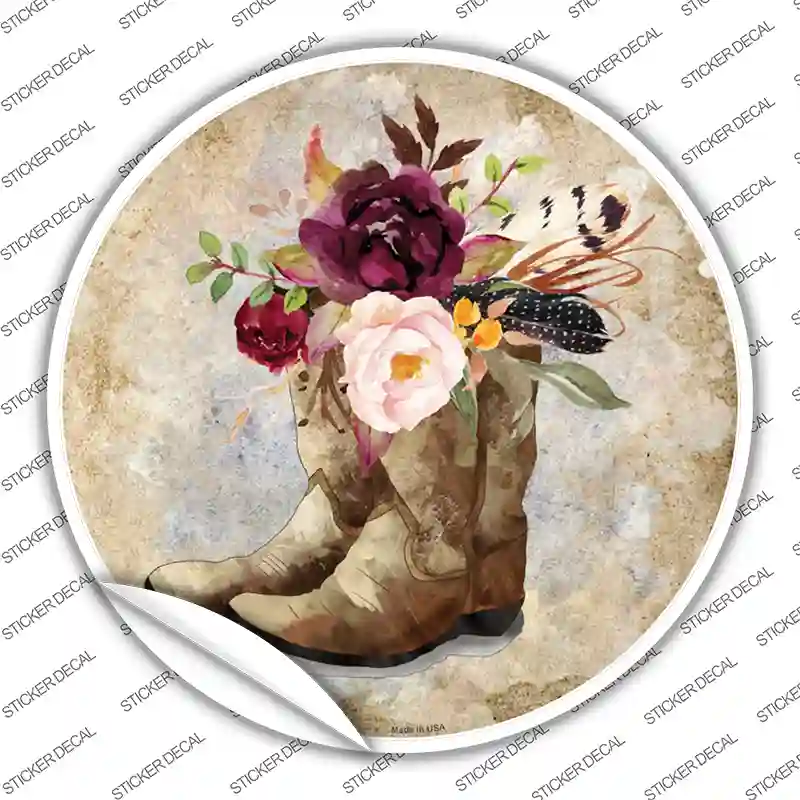 Flowers In Boots Novelty Circle Sticker Decal