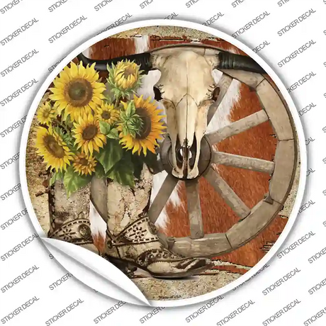 Boots Cow Skull Barn Novelty Circle Sticker Decal