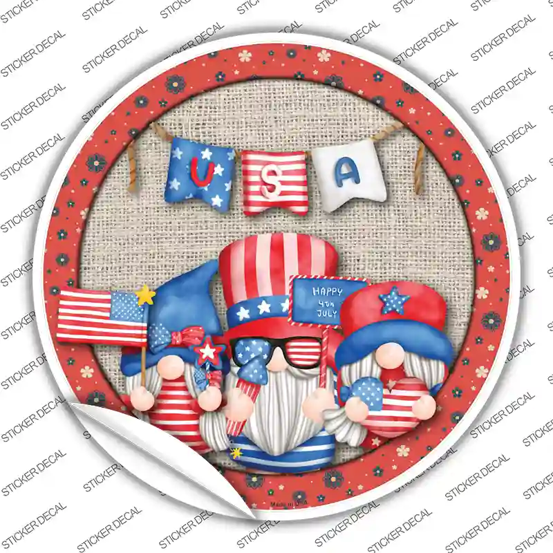 Gnomes USA Banner Novelty Circle Sticker Decal