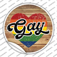 Gay Heart On Wood Novelty Circle Sticker Decal