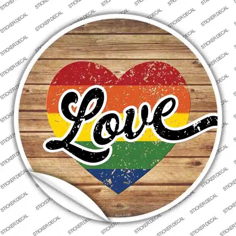 Love Heart On Wood Novelty Circle Sticker Decal