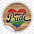 Pride Heart On Wood Novelty Circle Sticker Decal