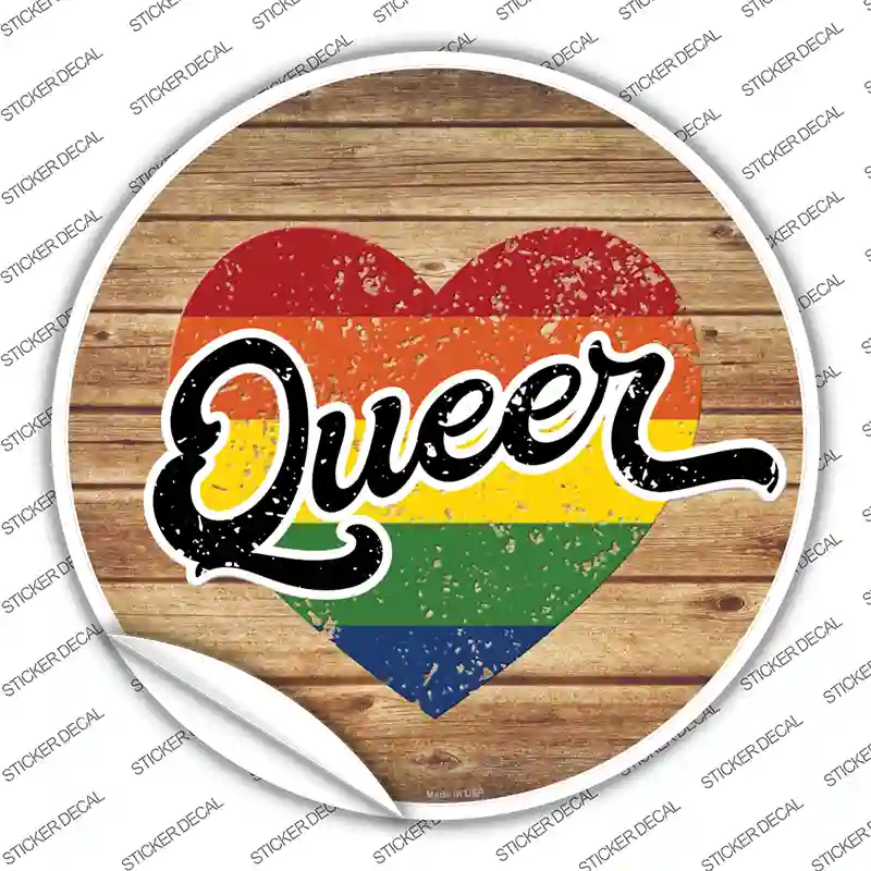 Queer Heart On Wood Novelty Circle Sticker Decal