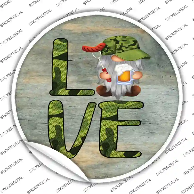 Camo Love Grilling Gnome Novelty Circle Sticker Decal