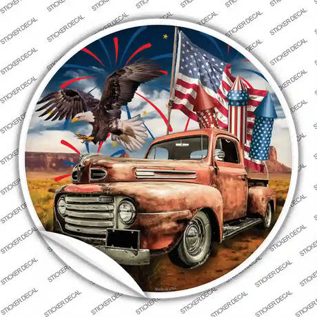 Eagle Rusty Truck Novelty Circle Sticker Decal