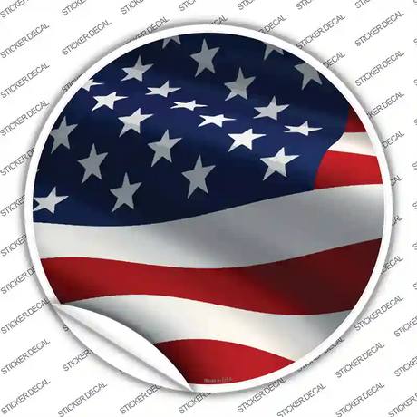 Waving American Flag Novelty Circle Sticker Decal