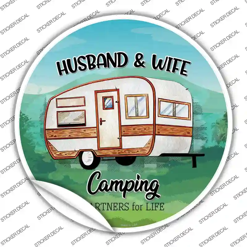 Husband & Wife Camping Novelty Circle Sticker Decal