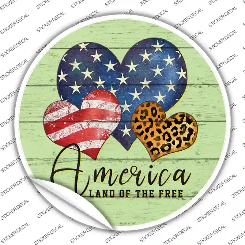 America Land Of The Free Hearts Novelty Circle Sticker Decal