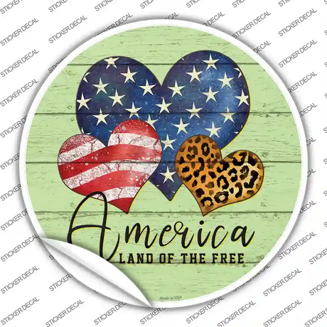 America Land Of The Free Hearts Novelty Circle Sticker Decal