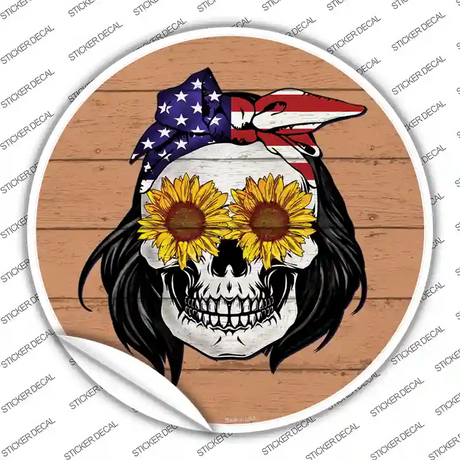 Sunflower Skull Novelty Circle Sticker Decal