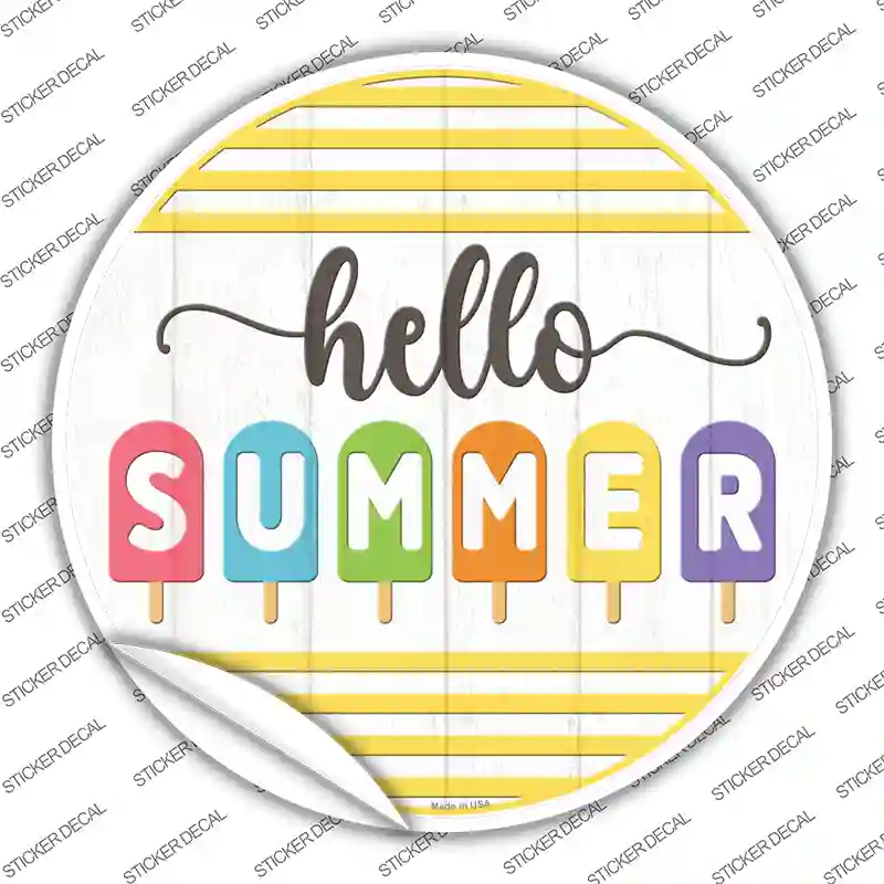 Hello Summer Popsicle Novelty Circle Sticker Decal