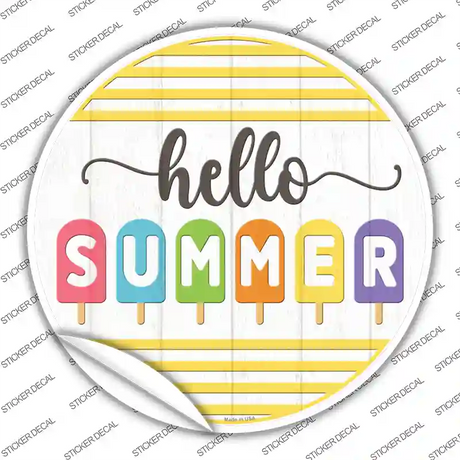 Hello Summer Popsicle Novelty Circle Sticker Decal