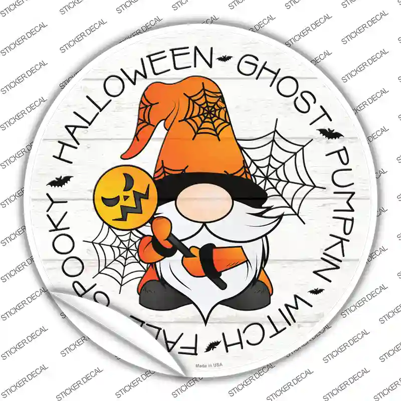 Spooky Halloween Gnome Novelty Circle Sticker Decal