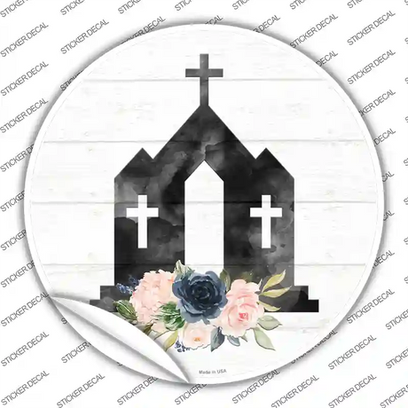 Church Silhouette Novelty Circle Sticker Decal