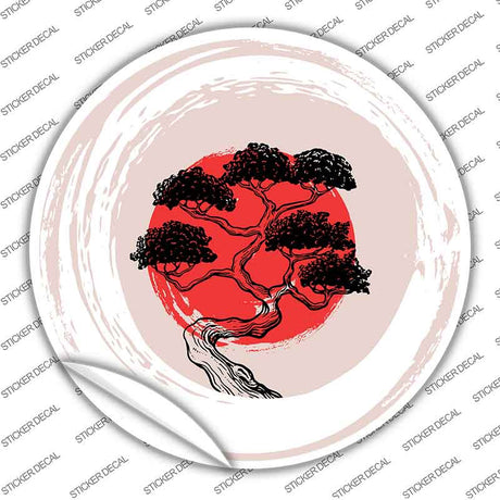 Bonsai & Rising Sun Novelty Circle Sticker Decal C-2067s
