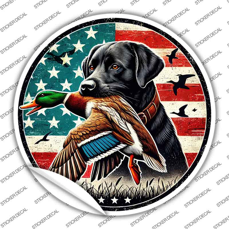 Black Lab with Duck Novelty Circle Sticker Decal C-2074s