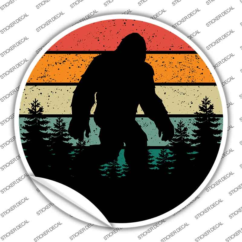 Bigfoot Silhouette Sunset Novelty Circle Sticker Decal C-2080s