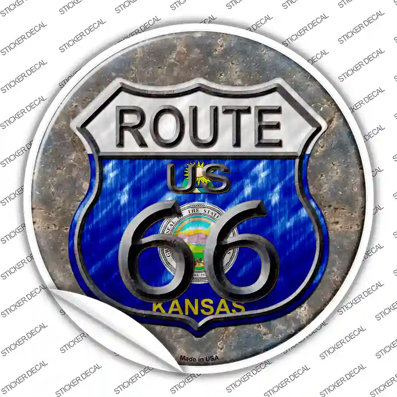 Kansas Route 66 Novelty Circle Sticker Decal