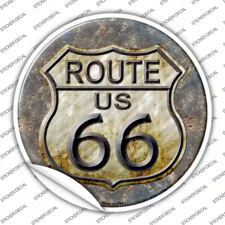 Rusty Route 66 Novelty Circle Sticker Decal