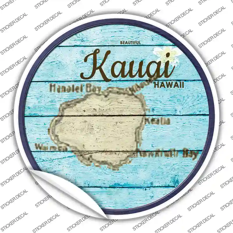 Kauai Hawaii Map Novelty Circle Sticker Decal