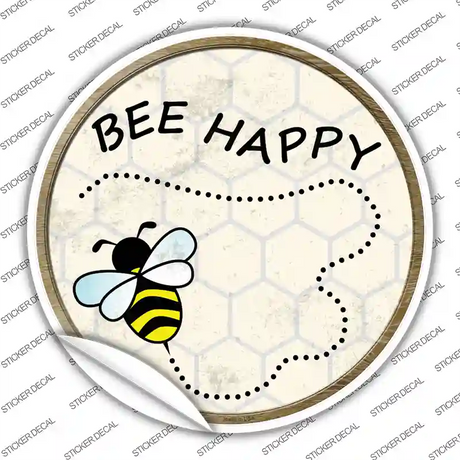 Bee Happy Novelty Circle Sticker Decal