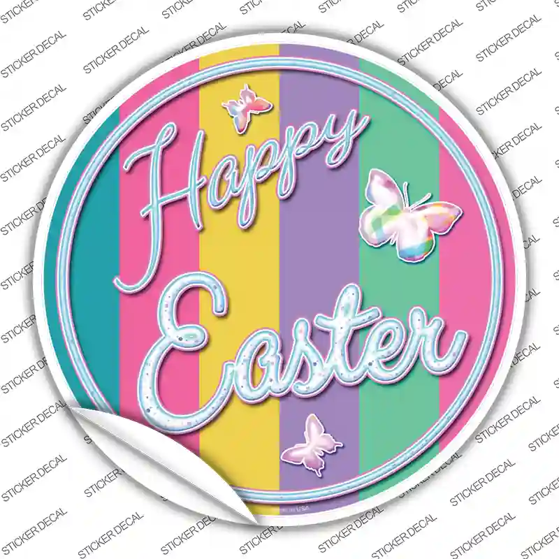 Happy Easter with Butterflies Novelty Circle Sticker Decal