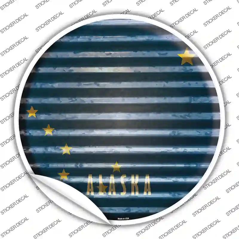 Alaska Flag Corrugated Novelty Circle Sticker Decal