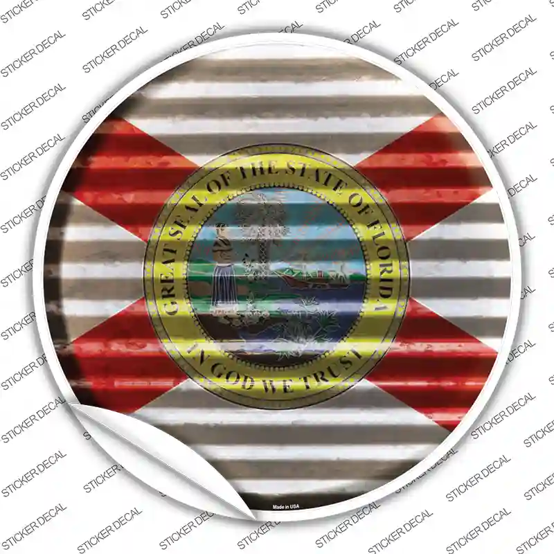 Florida Flag Corrugated Novelty Circle Sticker Decal