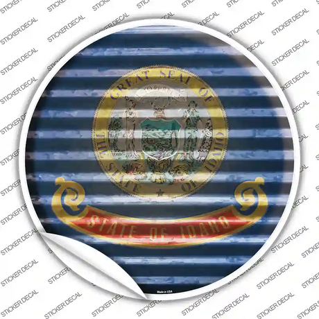 Idaho Flag Corrugated Novelty Circle Sticker Decal