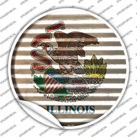 Illinois Flag Corrugated Novelty Circle Sticker Decal