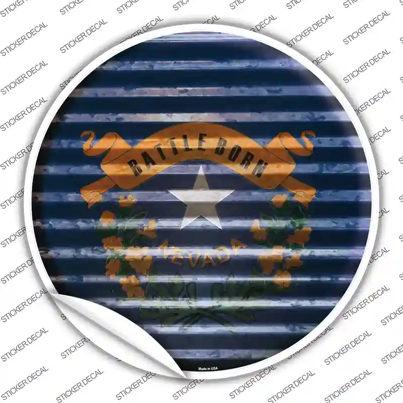 Nevada Flag Corrugated Novelty Circle Sticker Decal