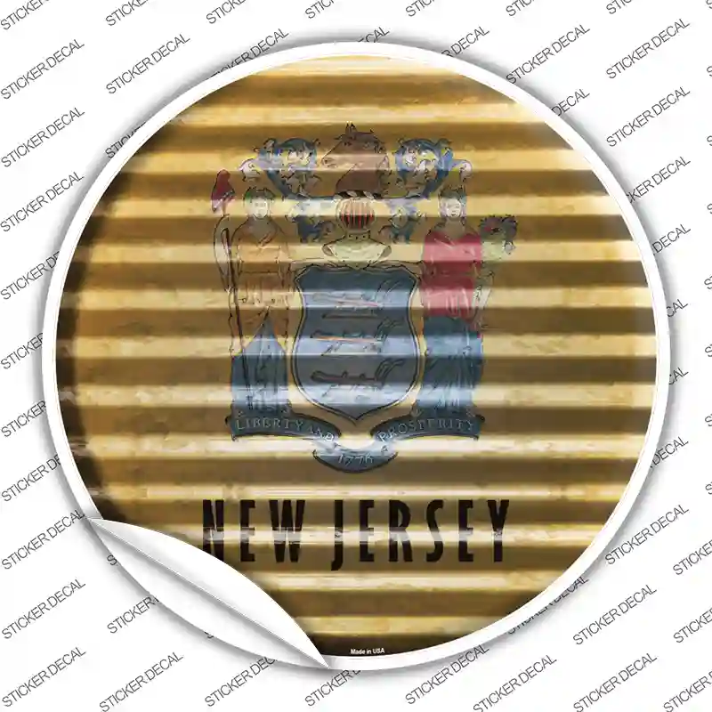 New Jersey Flag Corrugated Novelty Circle Sticker Decal