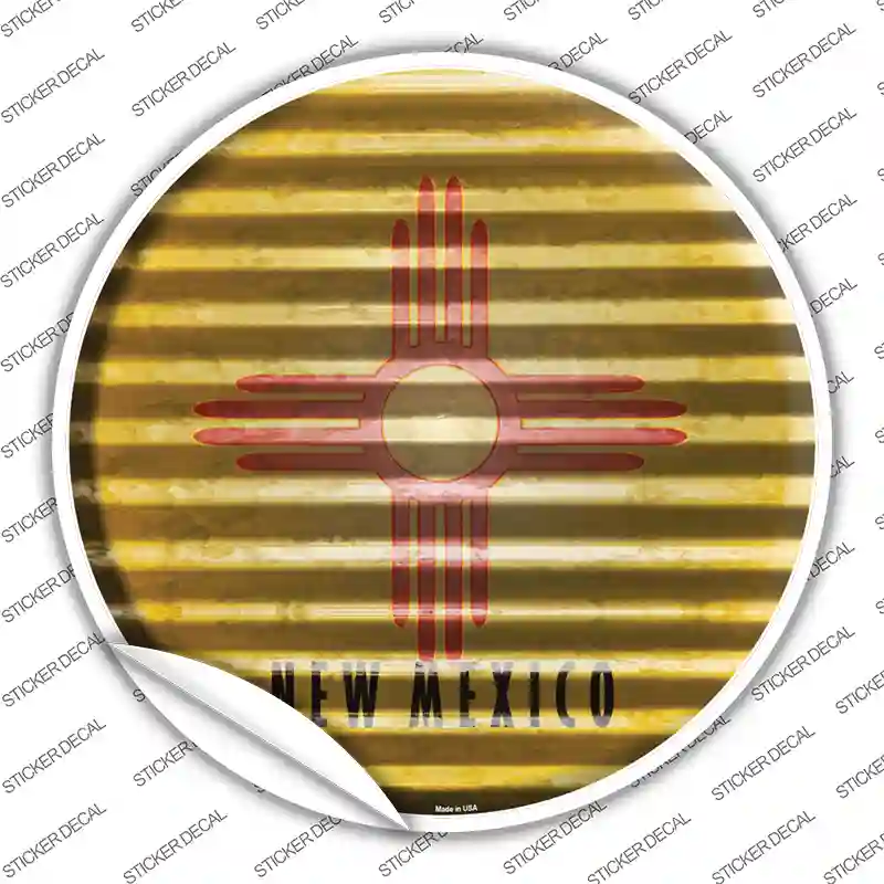 New Mexico Flag Corrugated Novelty Circle Sticker Decal