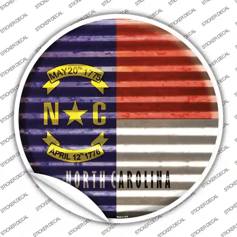 North Carolina Flag Corrugated Novelty Circle Sticker Decal