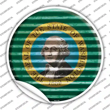 Washington Flag Corrugated Novelty Circle Sticker Decal