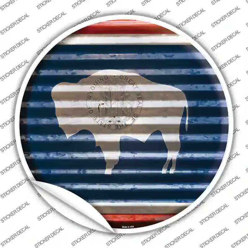 Wyoming Flag Corrugated Novelty Circle Sticker Decal
