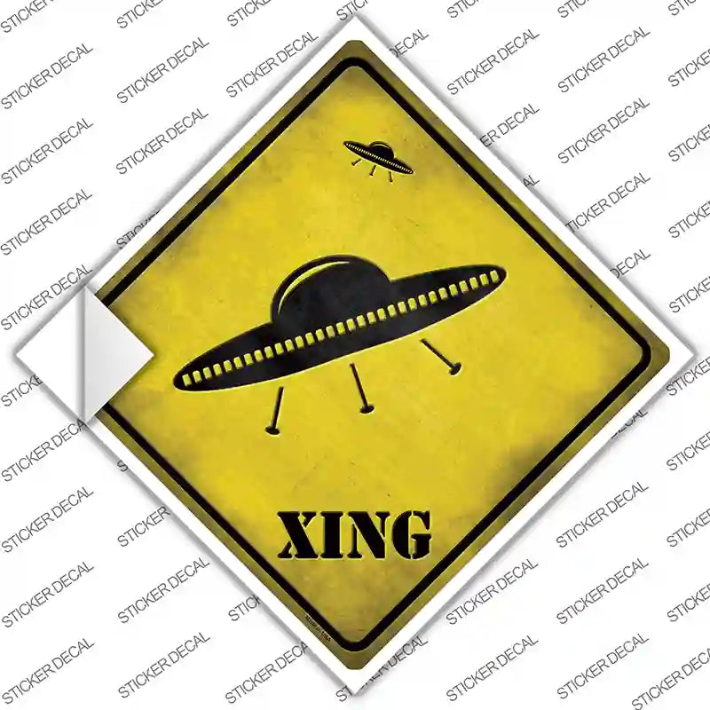 UFO Spaceship Xing Novelty Diamond Sticker Decal