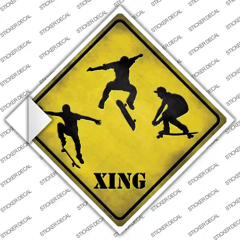 Skateboarder Xing Novelty Diamond Sticker Decal