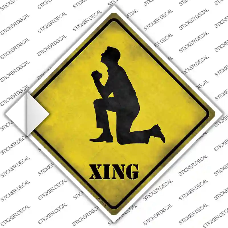 Man Praying On Knees Xing Novelty Diamond Sticker Decal