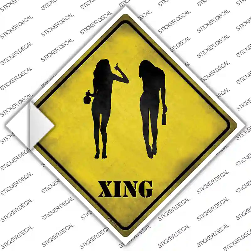Drunk Women Xing Novelty Diamond Sticker Decal
