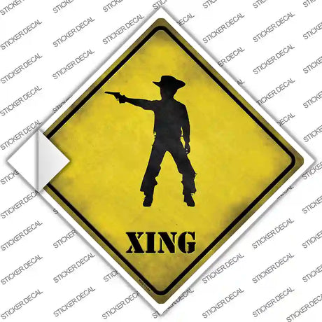 Cowboy With Pistol Xing Novelty Diamond Sticker Decal