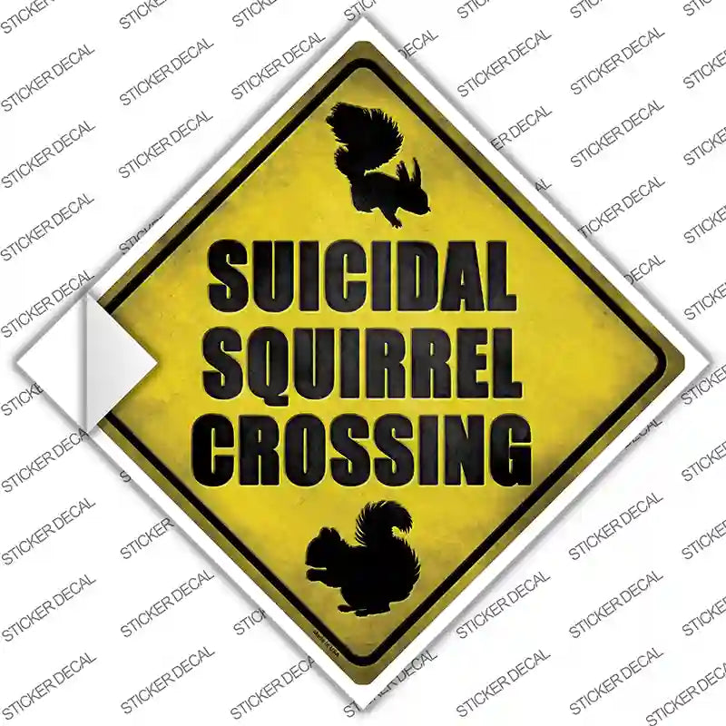 Suicidal Squirrel Xing Novelty Diamond Sticker Decal
