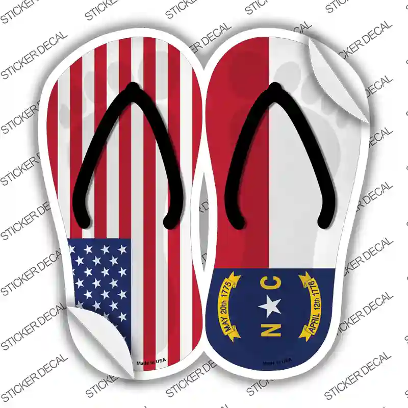 USA|North Carolina Flag Novelty Flip Flops Sticker Decal Small