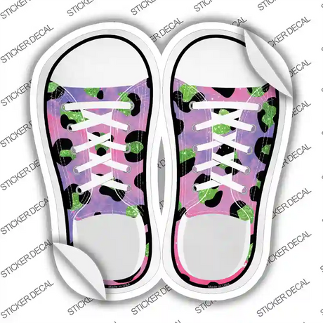 Pink|Green Cheetah Print Novelty Shoe Outlines Sticker Decal Small