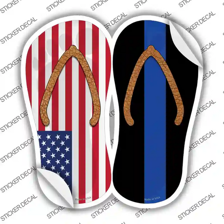 USA|Thin Blue Line Novelty Flip Flops Sticker Decal Small