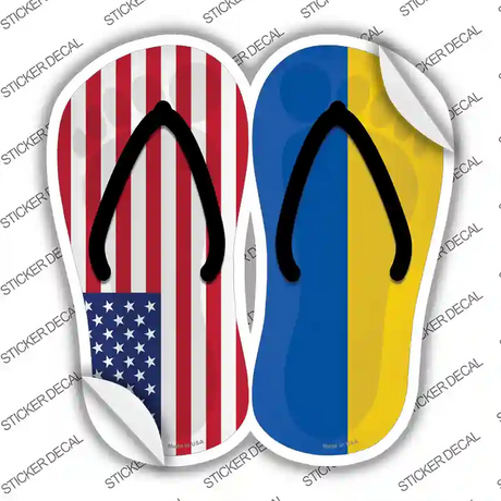 USA|Ukraine Flag Novelty Flip Flops Sticker Decal Small