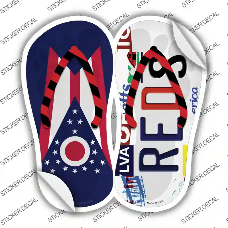 OH Flag|Reds Strip Art Novelty Flip Flops Sticker Decal Small