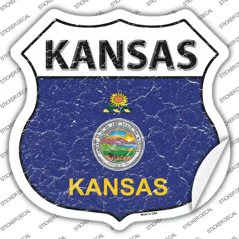 Kansas Flag Novelty Highway Shield Sticker Decal