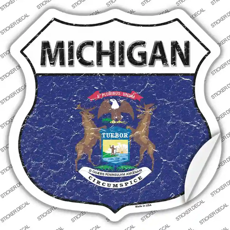 Michigan Flag Novelty Highway Shield Sticker Decal